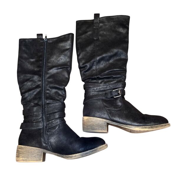 Mari A 6.5 Black Suede Women's Knee Length Riding Boots 6 1/2 Medium Western - Picture 1 of 6